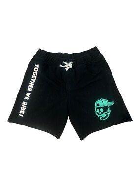 Boys Black Graphic Drawstring Shorts - Mint Skull Accent